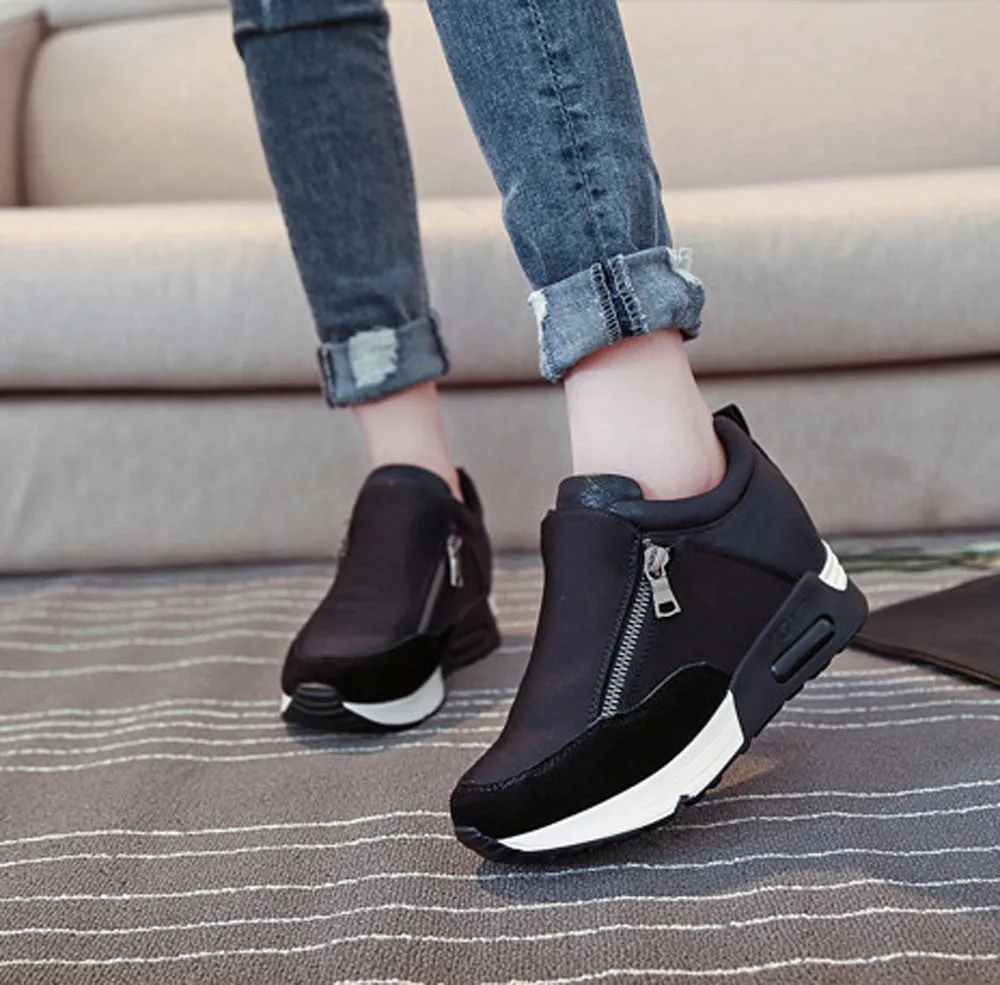 2018 Running Hiking Thick Bottom Platform Wedges Shoes Woman sports Sneakers Spring Autumn Fashion Ladies black students shoes