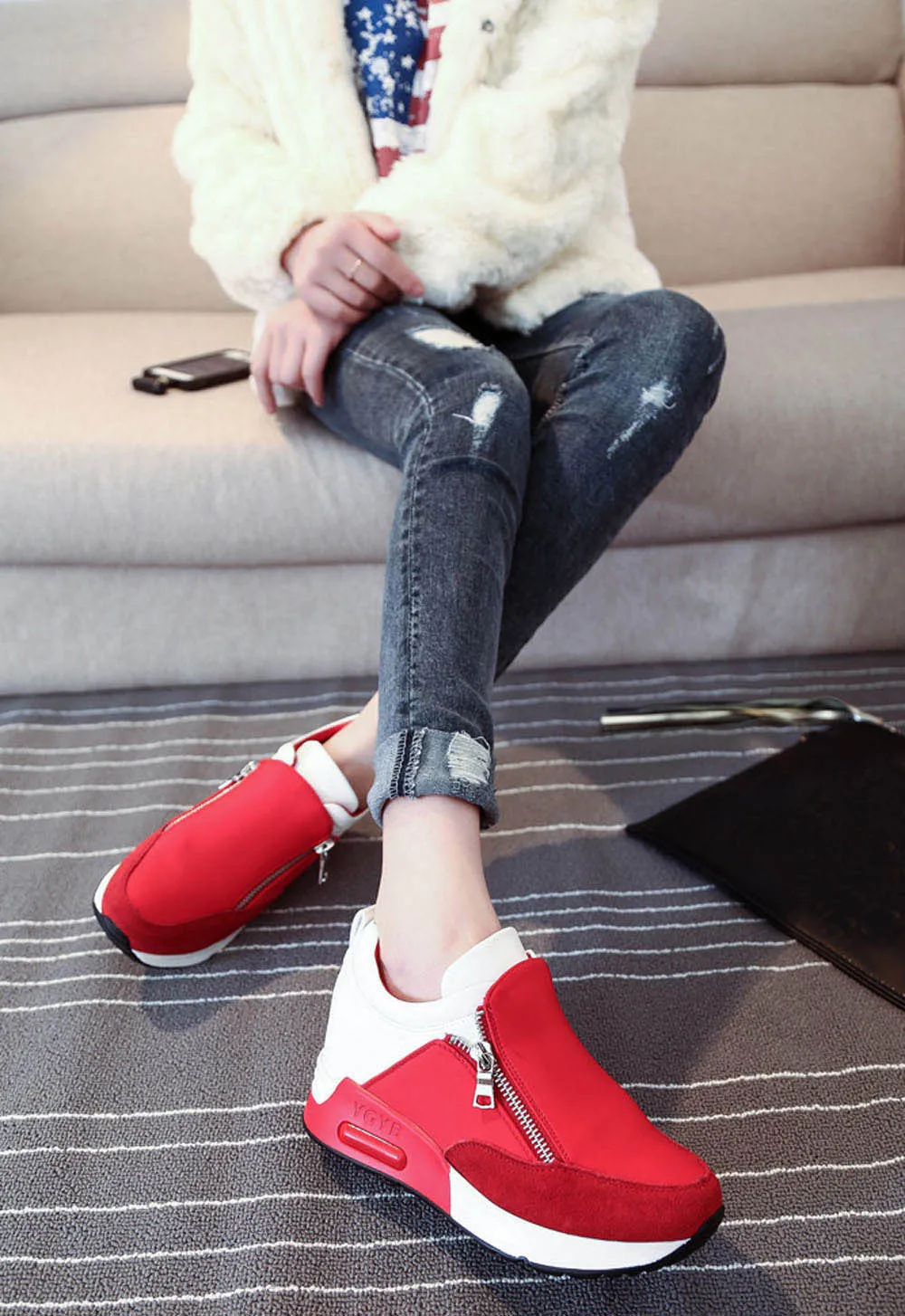 2018 Running Hiking Thick Bottom Platform Wedges Shoes Woman sports Sneakers Spring Autumn Fashion Ladies black students shoes
