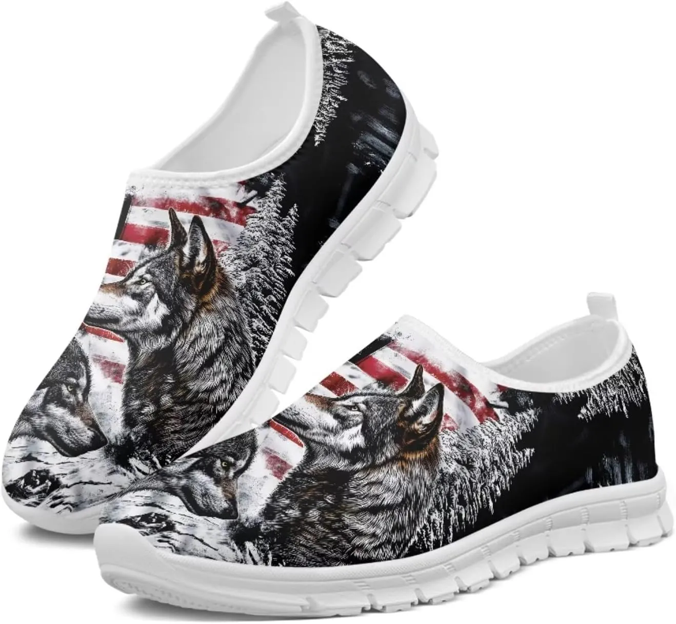 American Flag Women's Leisure Shoes Low Top Loafer Flat Soft Wide Toe Walking Outdoor Sneakers