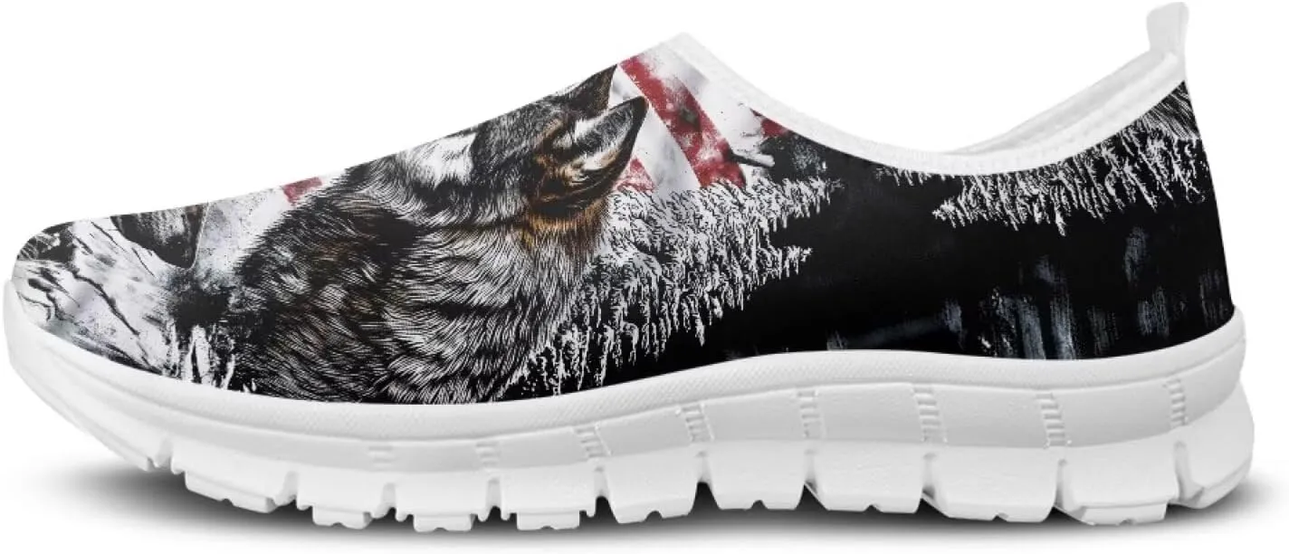 American Flag Women's Leisure Shoes Low Top Loafer Flat Soft Wide Toe Walking Outdoor Sneakers
