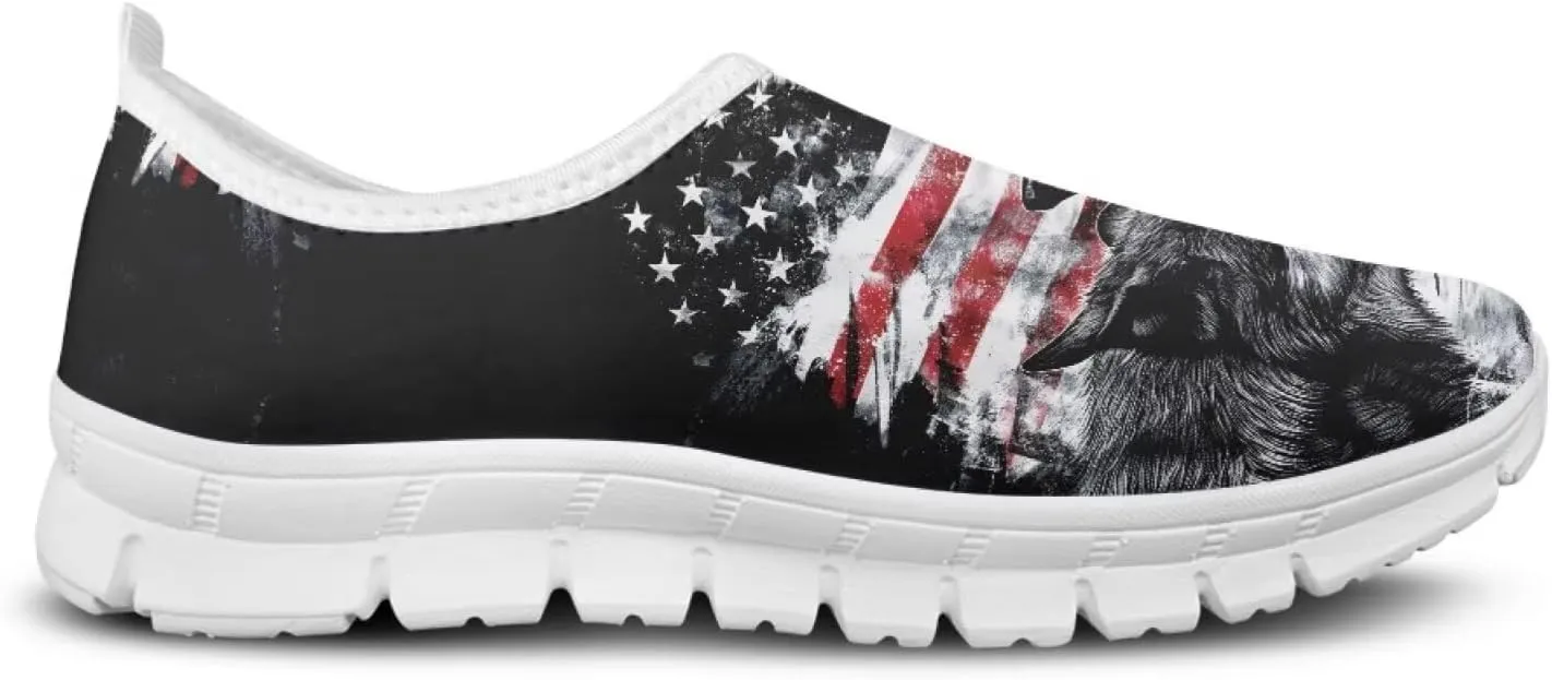 American Flag Women's Leisure Shoes Low Top Loafer Flat Soft Wide Toe Walking Outdoor Sneakers