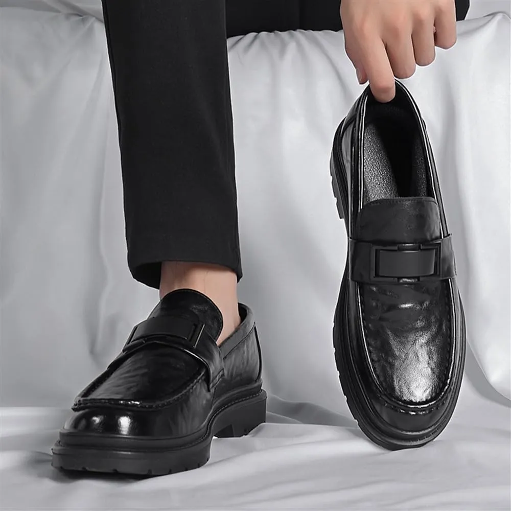Dress Oxford Shoes for Men Men's Black Loafers, Slip-On Leather Shoes, Comfortable Business & Casual Work Shoes, Formal Dress Shoes with Leather Sole
