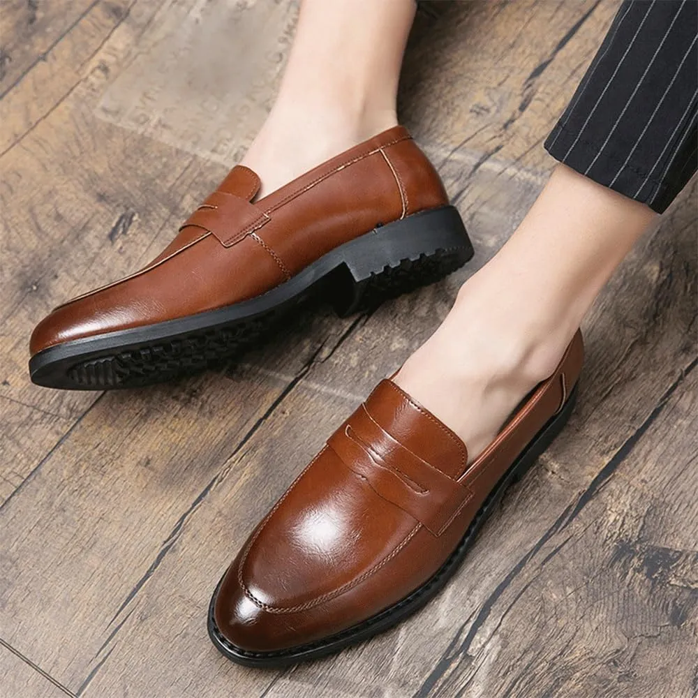 Dress Shoes Men's Business Dress Casual Shoes Dress Oxford for Men Slip On Round Toe Two Tone Patchwork PU Leather Loafer Rubber Sole Anti-Slip Non Slip Casual