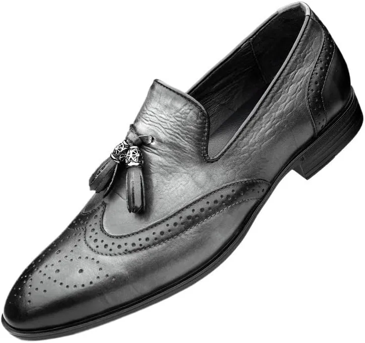 Fashion Men Dress Loafers Genuine Leather Business Casual Shoes Handmade Men Flats Luxury Formal Shoes for Man Anti-Slip Low Top Non Slip Prom