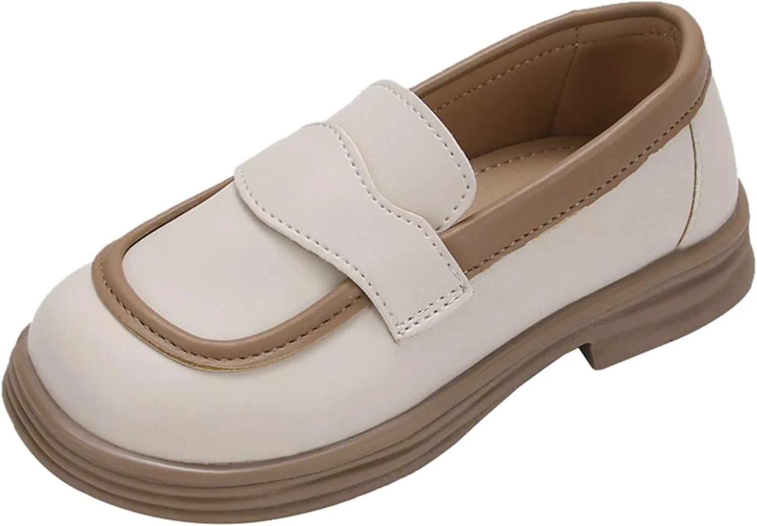 Girls Dress Shoes Chunky Loafers for Girl Platform Loafers School Unifor?? Slip On Shoes School Shoes Toddler Girls (White, 3 Big Kids)