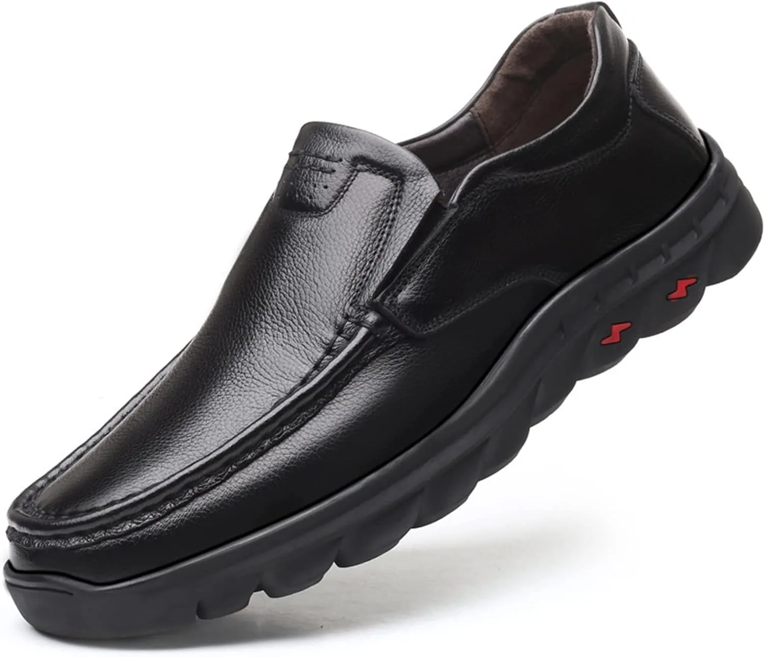 HOOENG Loafer Shoes for Men Stitching Details Breathable Genuine Leather Anti-Slip Flat Heel Resistant Flexible Casual Slip on (Color : Black, Size : 7.5)
