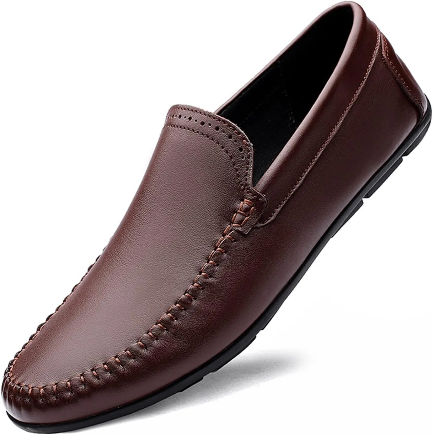 HOOENG Shoes Smoking Loafer for Men Cowhide Stitching Details Round Toe Resistant Flexible Lightweight Walking Slip On (Color : Brown, Size : 8)