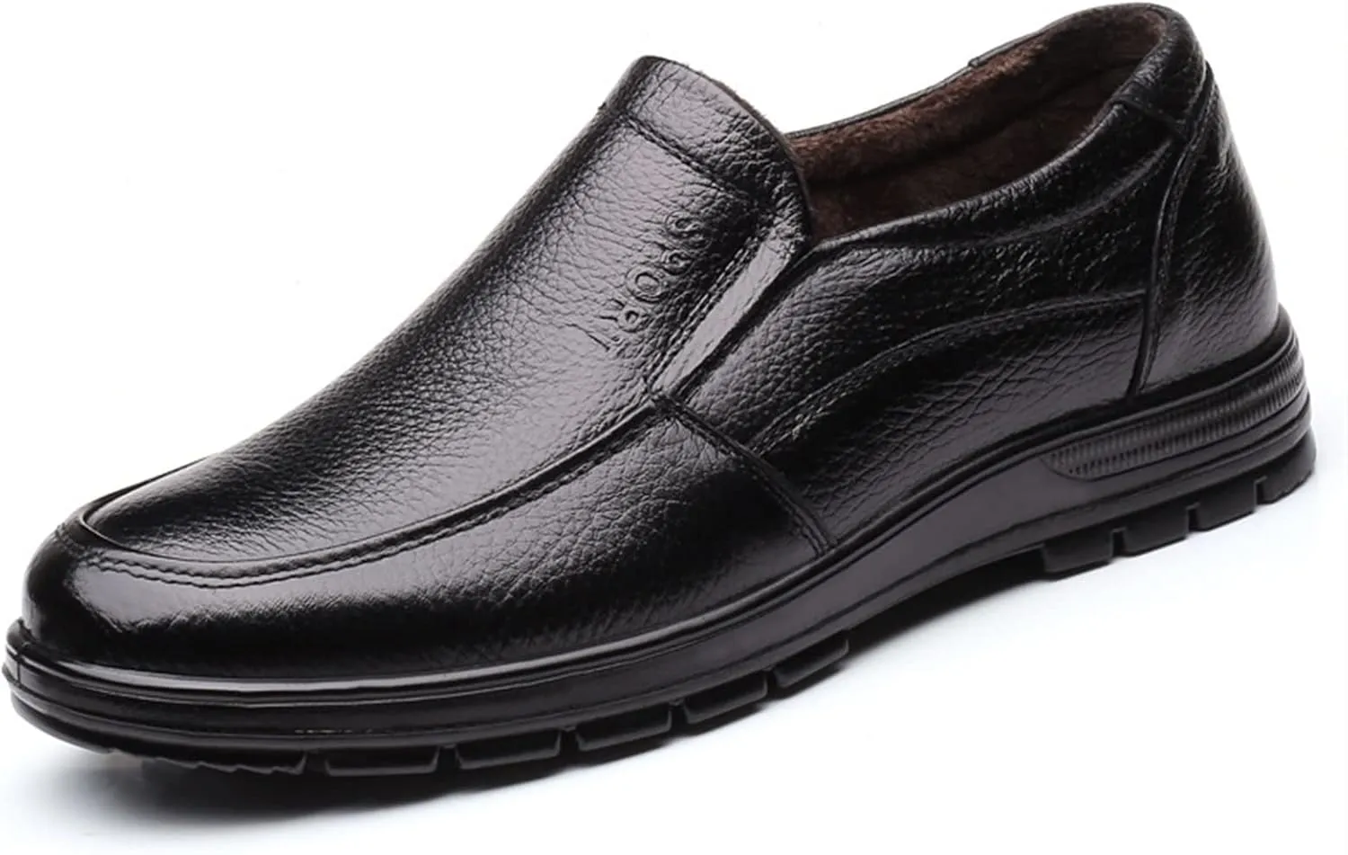 HOOENG Smoking Loafer Shoes for Men Genuine Leather Stitching Details Round Toe Flexible Flat Heel Lightweight Driving Slip on (Color : Black, Size : 9)
