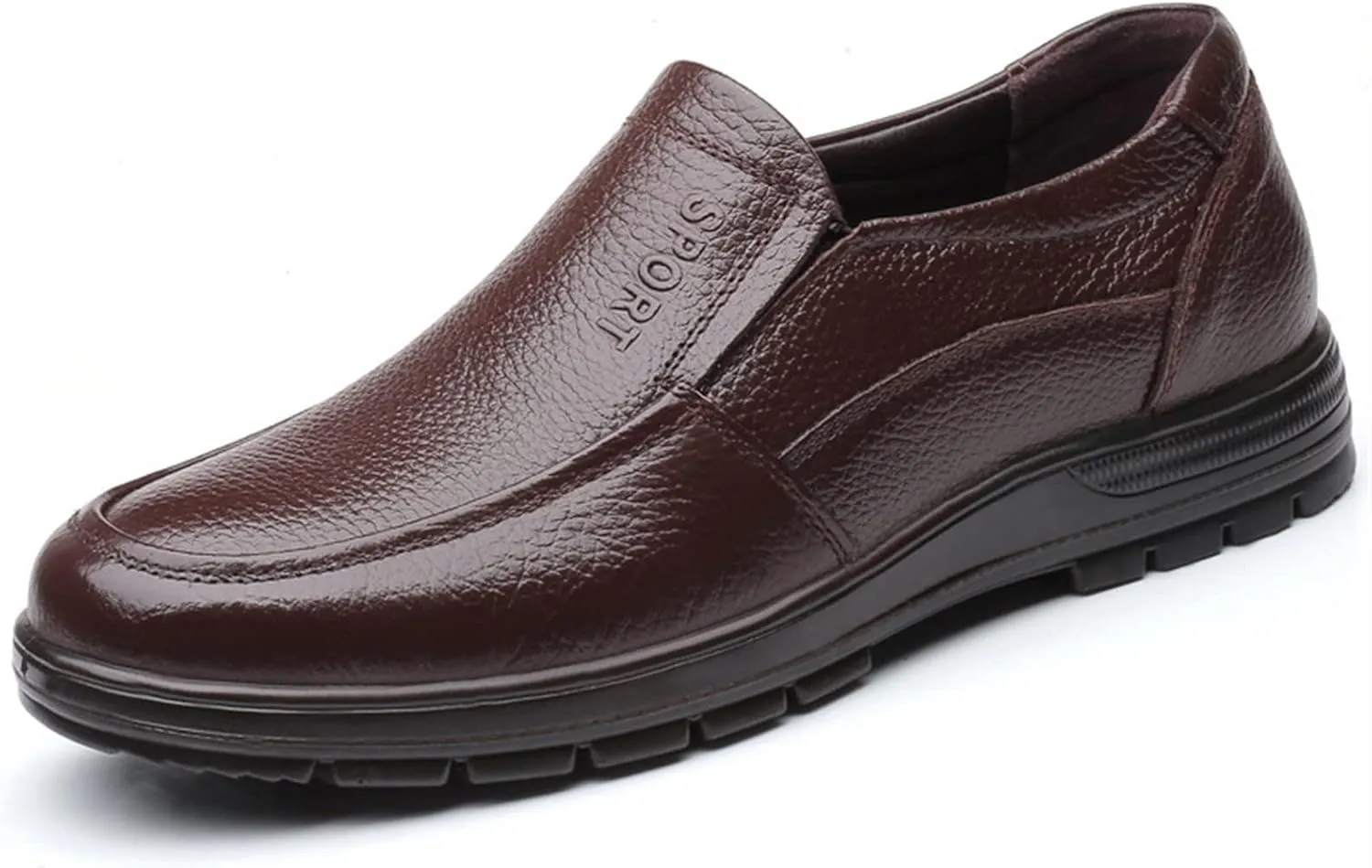 HOOENG Smoking Loafer Shoes for Men Genuine Leather Stitching Details Round Toe Flexible Flat Heel Lightweight Driving Slip on (Color : Brown, Size : 7.5 M US)