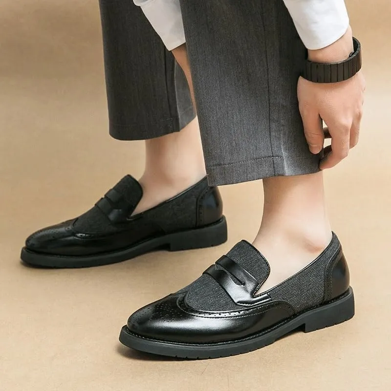 Italian Men's Casual Business Shoes, Fashion Thick Bottom Formal Dress Loafers, Luxury Slip-On Patchwork Leather Shoes for Office and Wedding