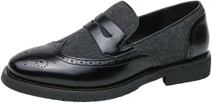Italian Men's Casual Business Shoes, Fashion Thick Bottom Formal Dress Loafers, Luxury Slip-On Patchwork Leather Shoes for Office and Wedding