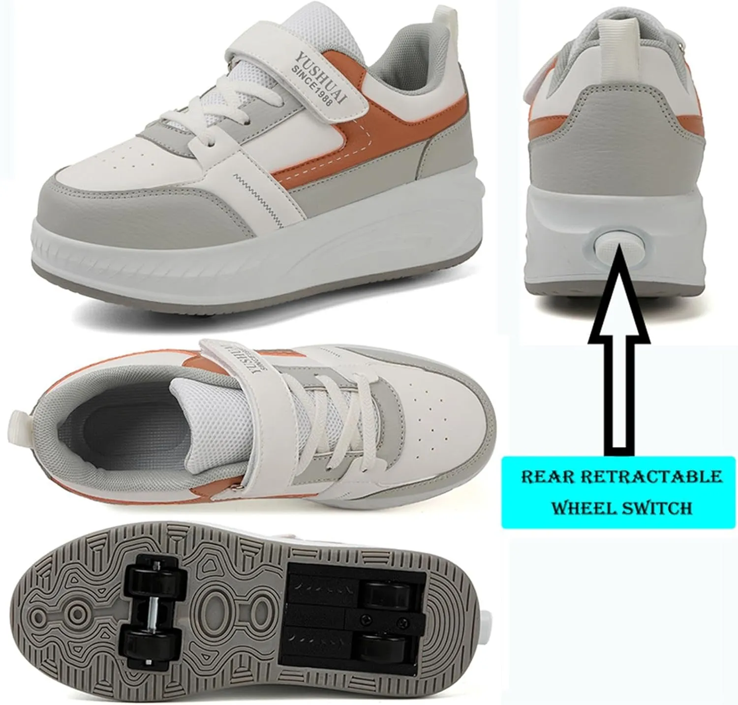 Kids Roller Shoes with 4 Wheels Skating Sneakers for Girls Boys Retractable Wheel Skateboarding Shoes for Beginners/Christmas Birthday Gift