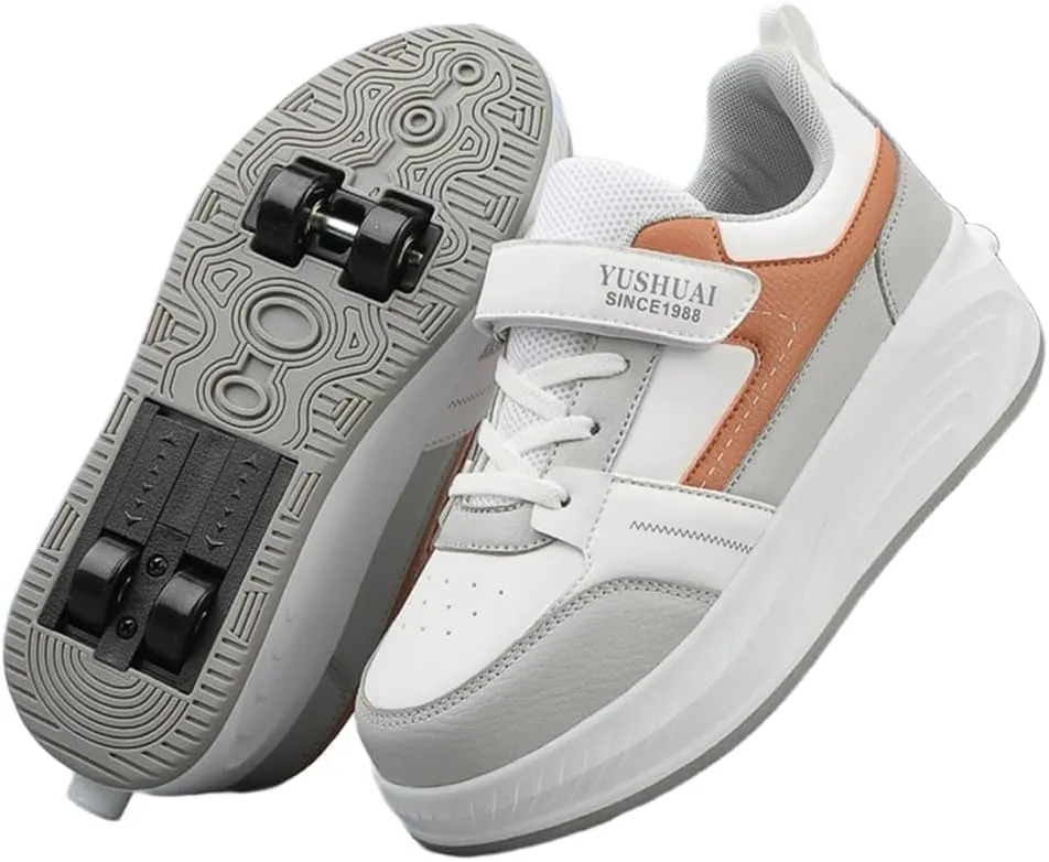 Kids Roller Shoes with 4 Wheels Skating Sneakers for Girls Boys Retractable Wheel Skateboarding Shoes for Beginners/Christmas Birthday Gift