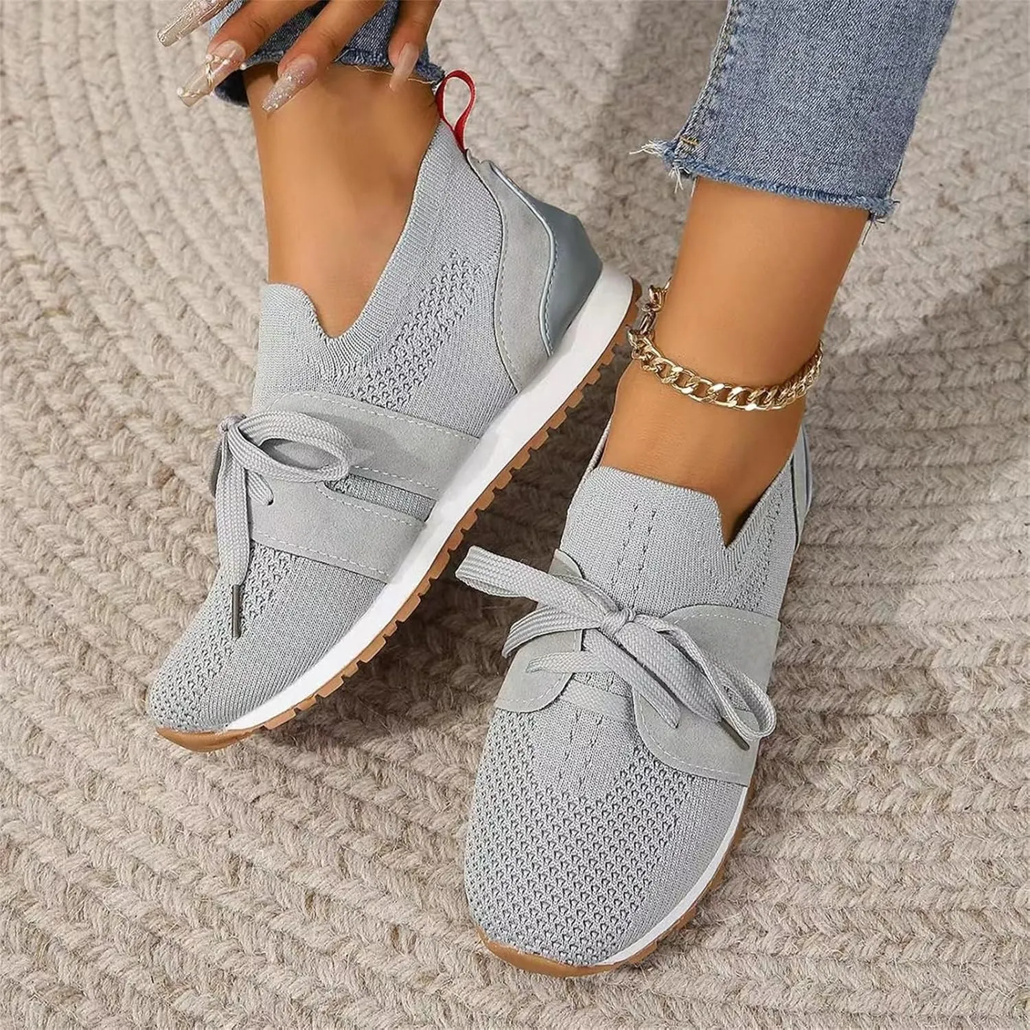 Lausiuoe Slip On Sneakers Women Arch Support Running Shoes Lightweight Tennis Gym Workout Shoes Breathable Walking Sneakers