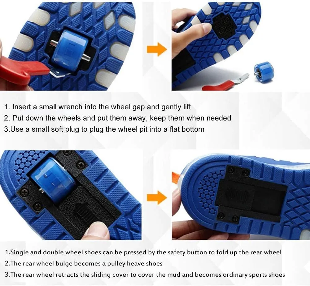 Led Wheel Shoes for Boys for Kids USB Rechargeable Double Roller Skates Flashing Skateboard Shoes for Boys and Girls OutdoorDouble Wheel Blue-USA 12