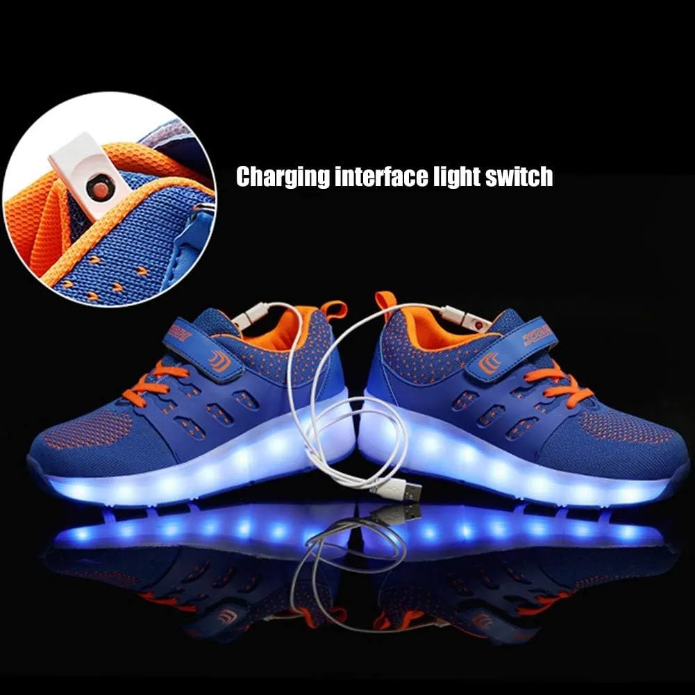 Led Wheel Shoes for Boys for Kids USB Rechargeable Double Roller Skates Flashing Skateboard Shoes for Boys and Girls OutdoorDouble Wheel Blue-USA 12