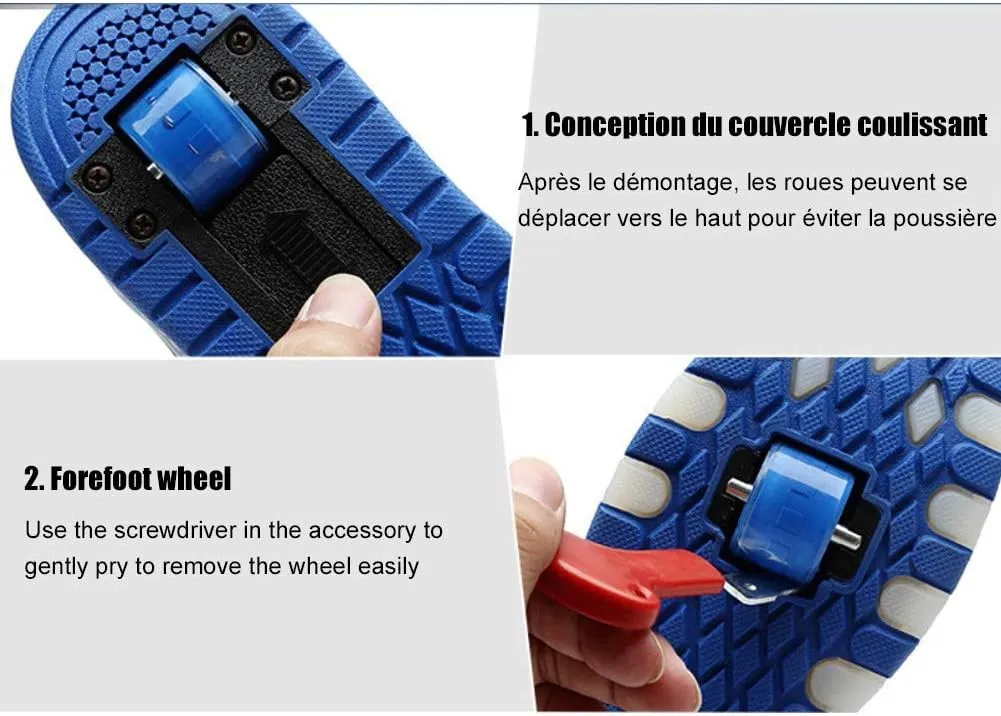 Led Wheel Shoes for Boys for Kids USB Rechargeable Double Roller Skates Flashing Skateboard Shoes for Boys and Girls OutdoorDouble Wheel Blue-USA 12