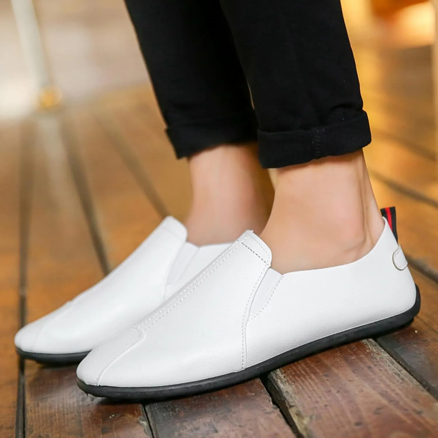 Leisure Men's Four Seasons Non Slip Flat Round Toe Breathable Slip On Lazy Leisure Casual Dress Shoes for Men Size 8 Cushion