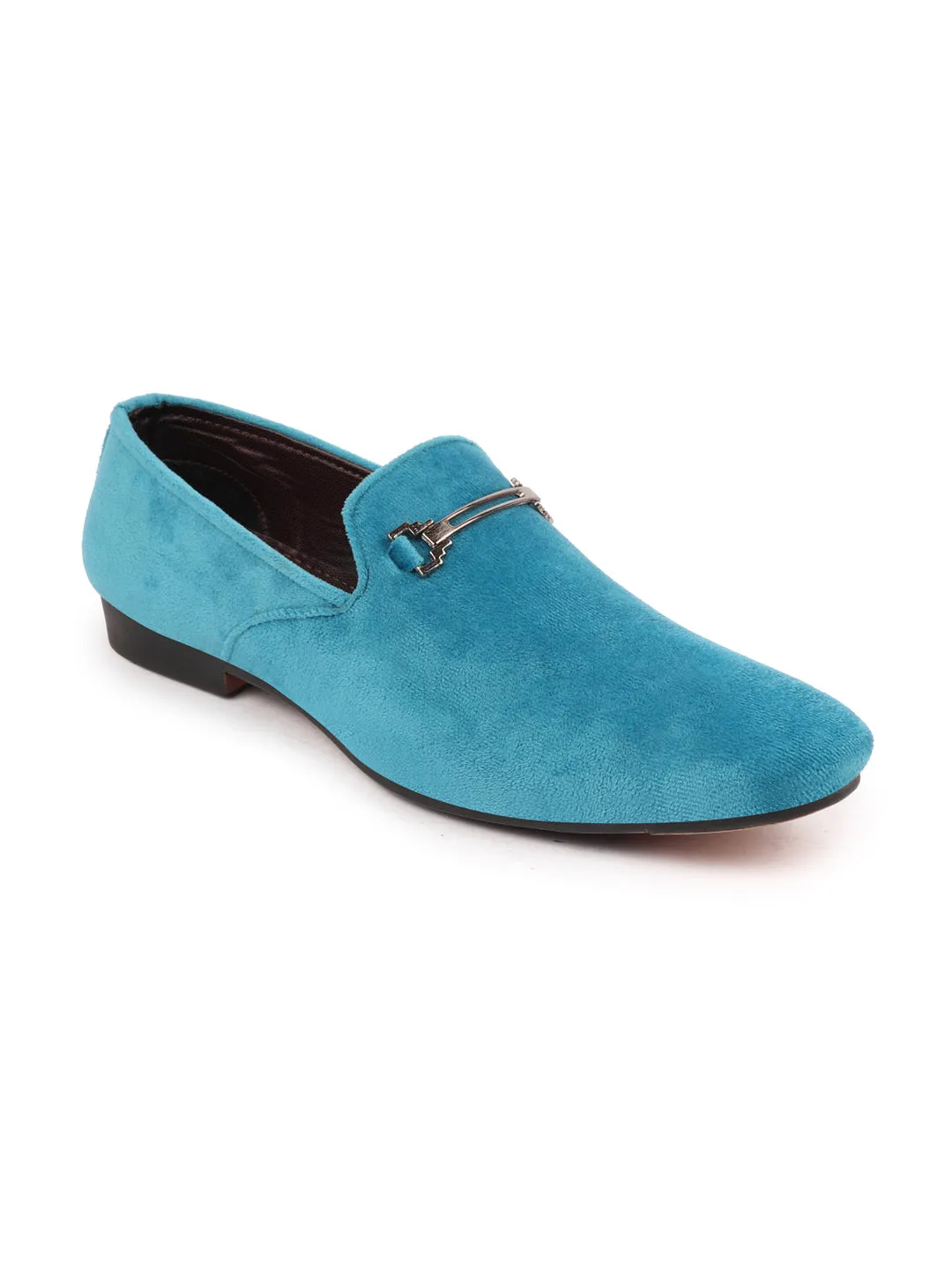 Men Sky Blue Velvet Party Loafers Slip On Casual Shoes