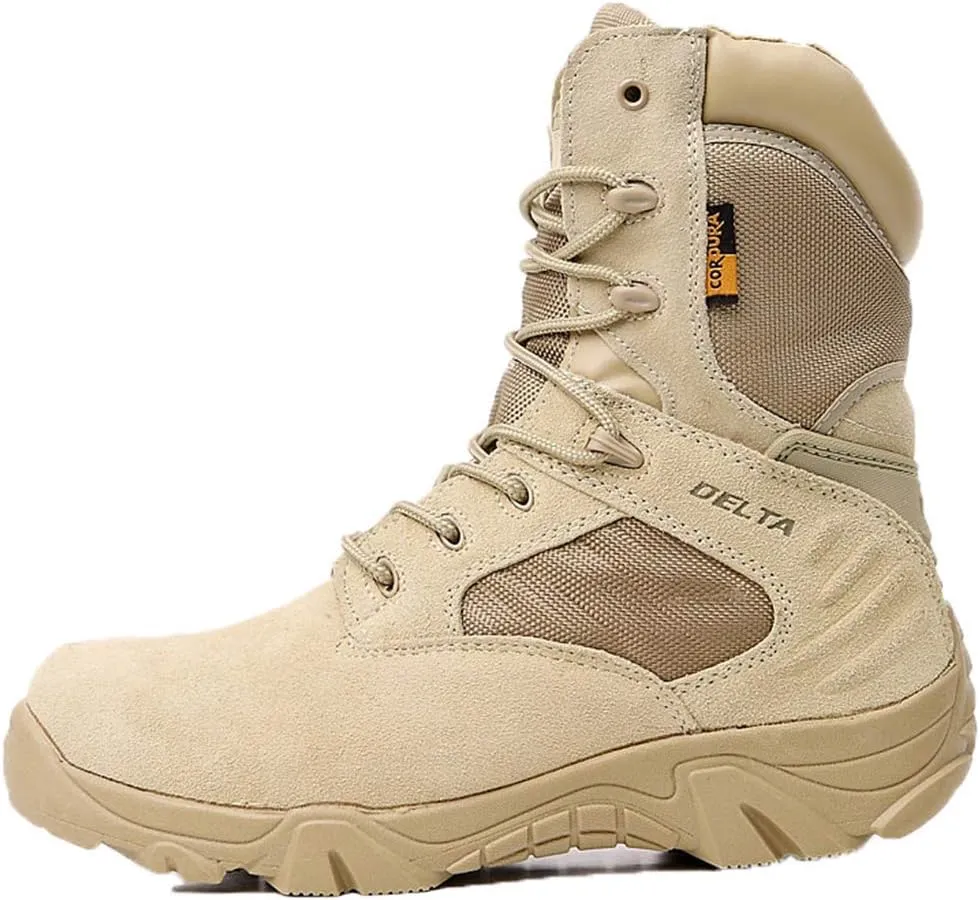 Men Tactical Boots,High-Tops Waterproof Delta Combat Shoes Outdoor Jungle Desert Camouflage Military Boots,Beige- 44/UK 9.5/US 10