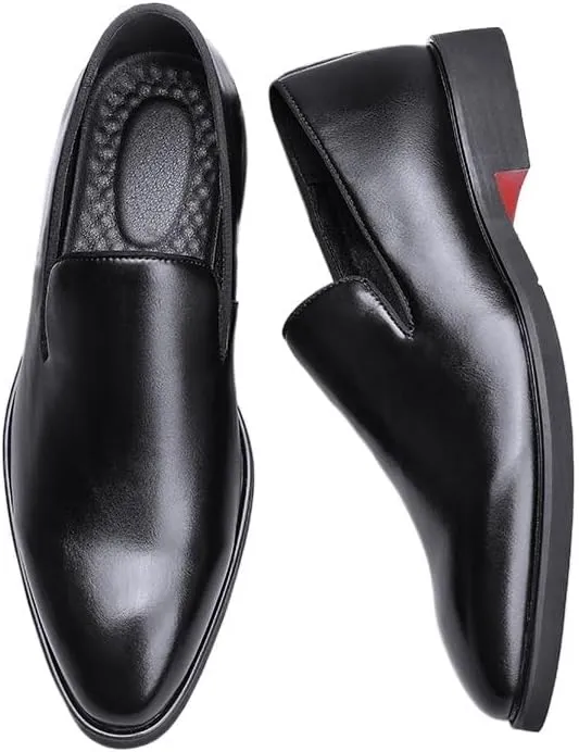 Men's Comfortable Dress Shoes Loafers Men Microfiber Leather Smooth Mid Heel Casual Slip On Driving Business Dress Shoe Anti-Slip Low Top Non Slip Prom