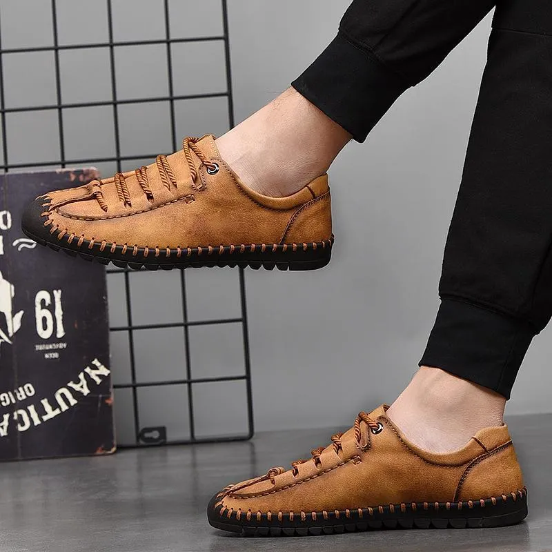 Men's Hand Stitching Anti-collision Soft Casual Leather Shoes