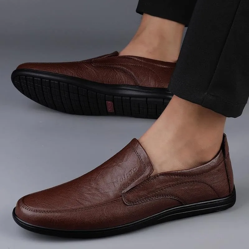 Men's Hands Free Slip On Walking Leather Loafers Slip-ins Classic Business Dress Men Shoes Low Top Non Slip Oxford Shoes