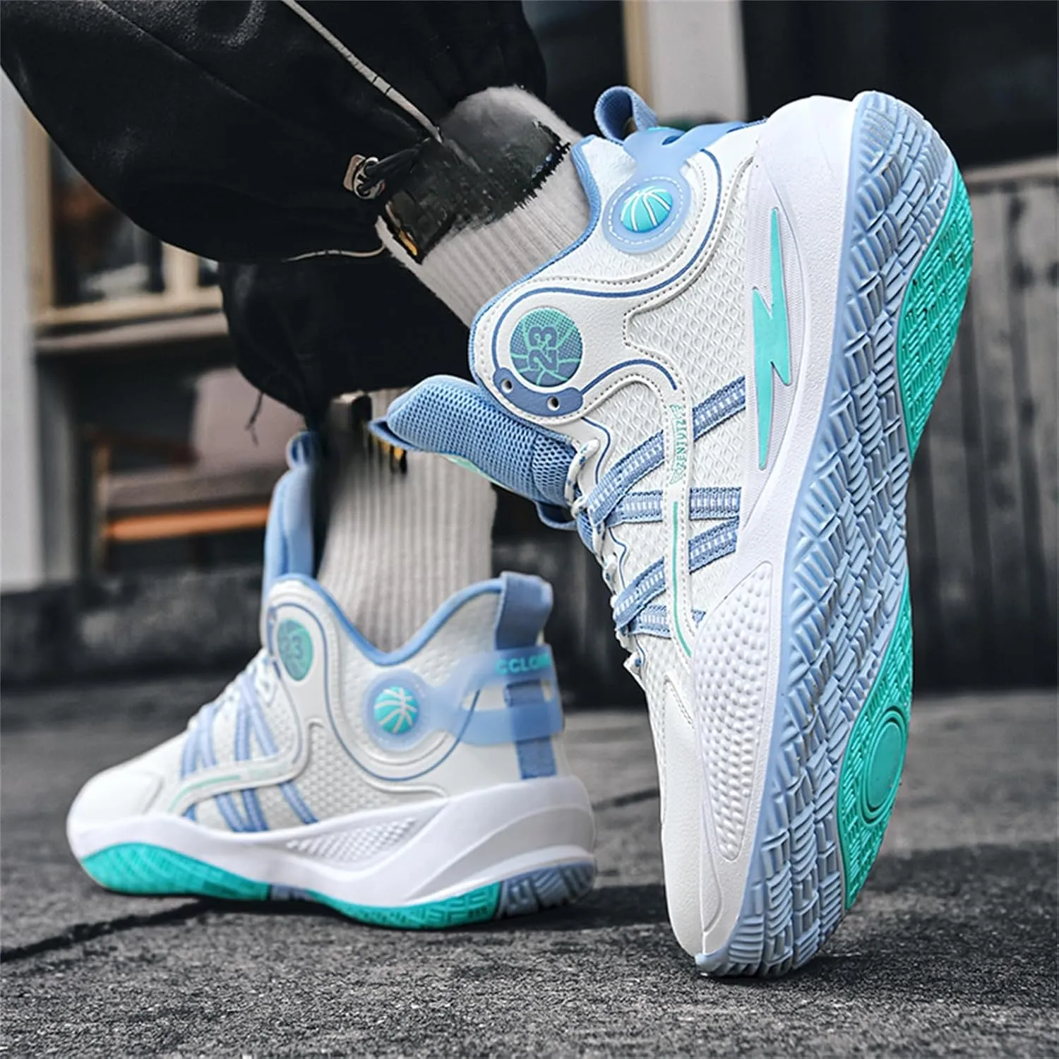 Mens High Top Basketball Shoes Streetball Breathable Non Slip Outdoor Sneakers Cushioning Workout Running Shoes for Fitness Tennis Shoes(Bule,5.5)