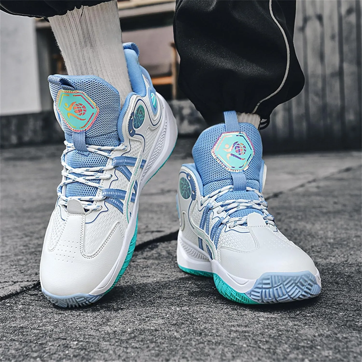 Mens High Top Basketball Shoes Streetball Breathable Non Slip Outdoor Sneakers Cushioning Workout Running Shoes for Fitness Tennis Shoes(Bule,5.5)