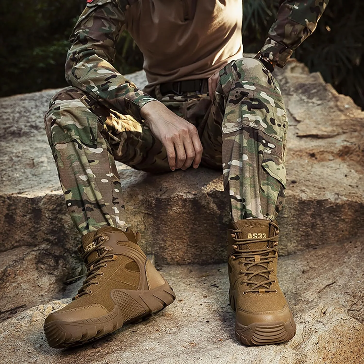 Men's Lace Up Breathable High Top Boots Waterproof Tactical Boots Military Army Outdoor Shoes For Hiking Climbing