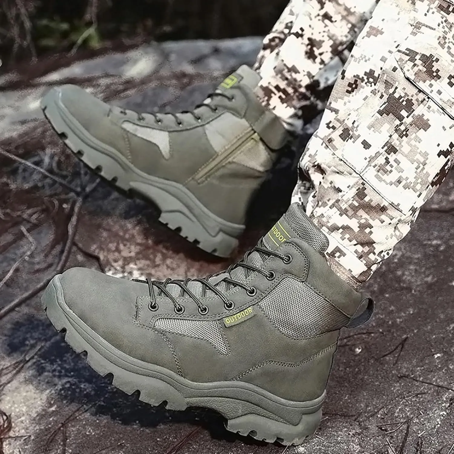 Men's Lace Up Breathable High Top Boots Waterproof Tactical Boots Military Army Outdoor Shoes For Hiking Climbing