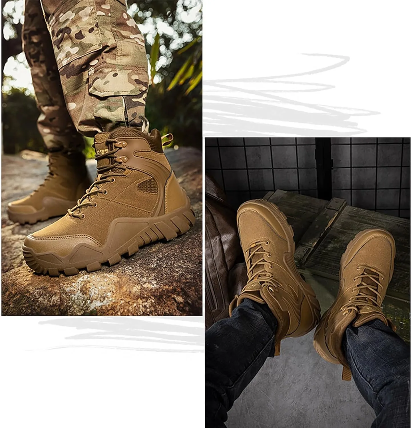 Men's Lace Up Breathable High Top Boots Waterproof Tactical Boots Military Army Outdoor Shoes For Hiking Climbing