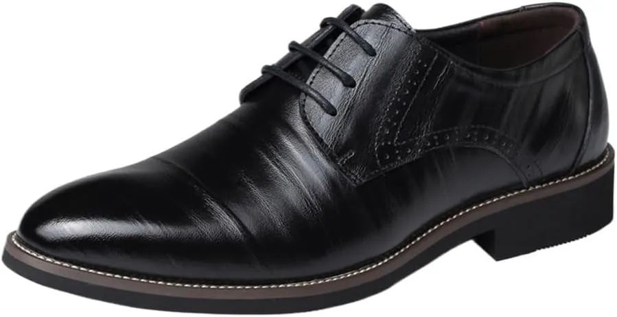 Men's Lace-up Oxford Shoes, Pointed Tip Orthopedic Dress Shoes, PU Leather Fashion Sneakers, Business Casual New Shoes for Men