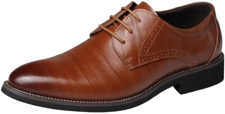 Men's Lace-up Oxford Shoes, Pointed Tip Orthopedic Dress Shoes, PU Leather Fashion Sneakers, Business Casual New Shoes for Men