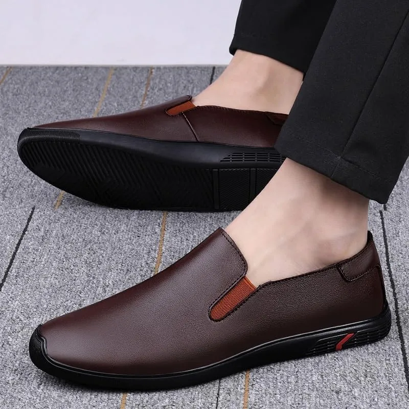 Men's Leather Driving Flats, Handmade Casual Loafers, Slip-On Flat Platform Shoes for Men, Outdoor Walking Footwear