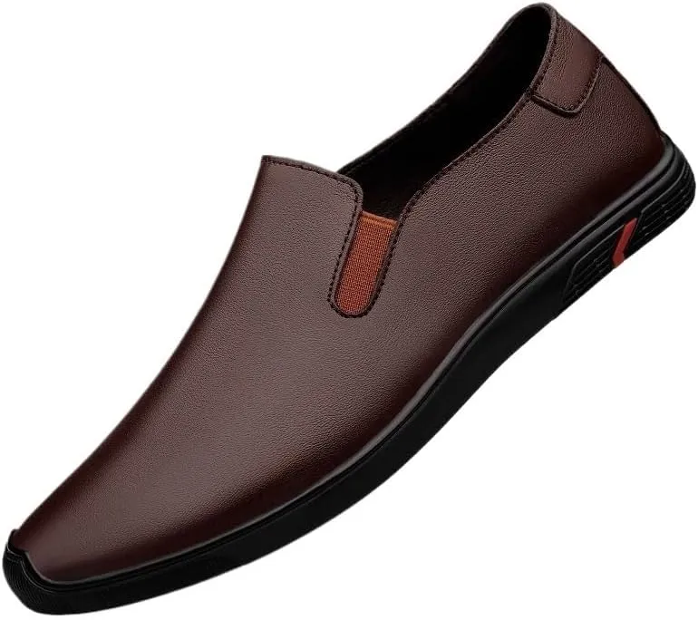 Men's Leather Driving Flats, Handmade Casual Loafers, Slip-On Flat Platform Shoes for Men, Outdoor Walking Footwear
