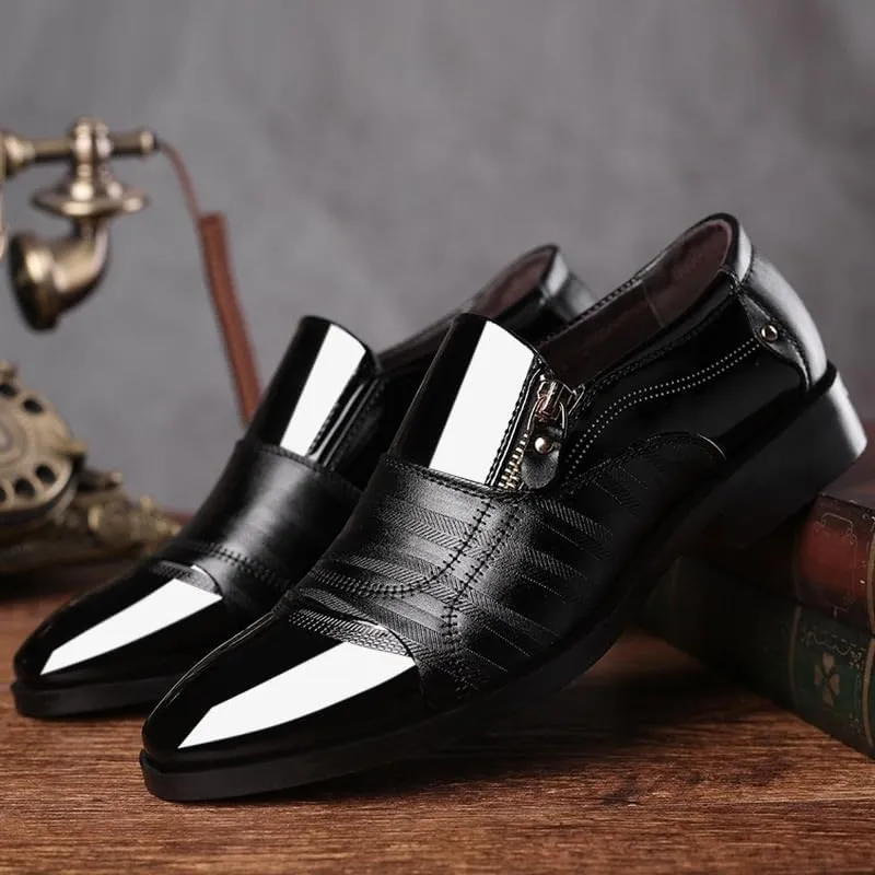 Men's Leather Oxford Shoes, No-Stripe Slip-On Loafers, Orthopedic Comfort, Business Casual Flats, Office Shoes for Men