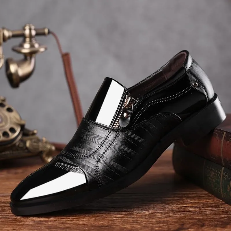 Men's Leather Oxford Shoes, No-Stripe Slip-On Loafers, Orthopedic Comfort, Business Casual Flats, Office Shoes for Men