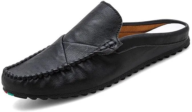 Men's Loafers Shoes Solid Color Round Toe Vegan Leather Half Loafers Shoes Flexible Comfortable Flat Heel Prom Slip On