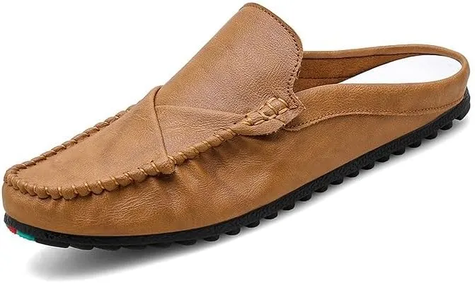 Men's Loafers Shoes Solid Color Round Toe Vegan Leather Half Loafers Shoes Flexible Comfortable Flat Heel Prom Slip On