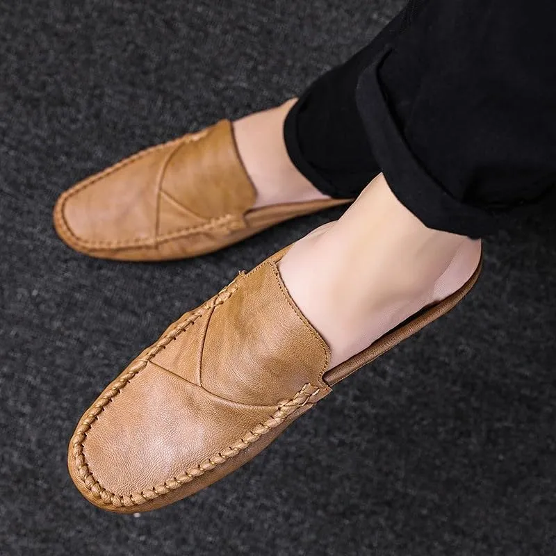 Men's Loafers Shoes Solid Color Round Toe Vegan Leather Half Loafers Shoes Flexible Comfortable Flat Heel Prom Slip On