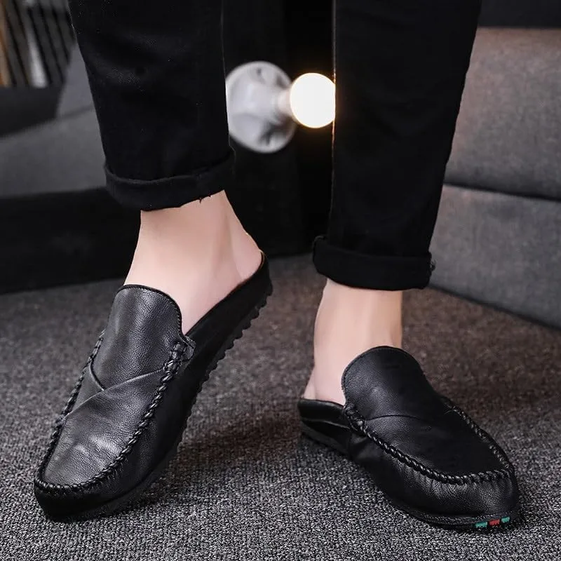 Men's Loafers Shoes Solid Color Round Toe Vegan Leather Half Loafers Shoes Flexible Comfortable Flat Heel Prom Slip On