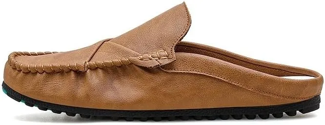 Men's Loafers Shoes Solid Color Round Toe Vegan Leather Half Loafers Shoes Flexible Comfortable Flat Heel Prom Slip On