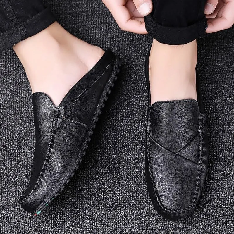Men's Loafers Shoes Solid Color Round Toe Vegan Leather Half Loafers Shoes Flexible Comfortable Flat Heel Prom Slip On