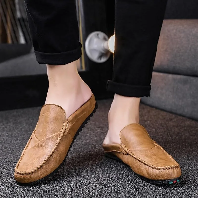 Men's Loafers Shoes Solid Color Round Toe Vegan Leather Half Loafers Shoes Flexible Comfortable Flat Heel Prom Slip On