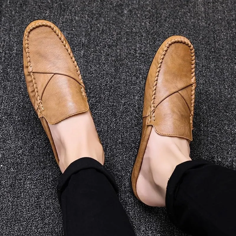 Men's Loafers Shoes Solid Color Round Toe Vegan Leather Half Loafers Shoes Flexible Comfortable Flat Heel Prom Slip On