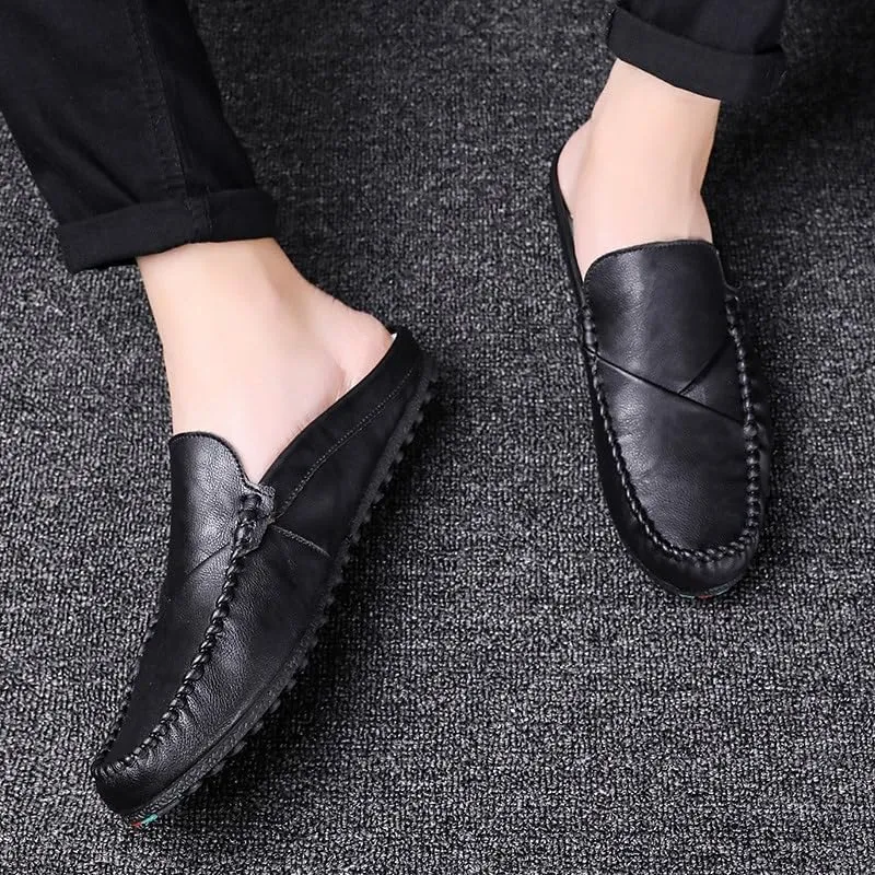 Men's Loafers Shoes Solid Color Round Toe Vegan Leather Half Loafers Shoes Flexible Comfortable Flat Heel Prom Slip On