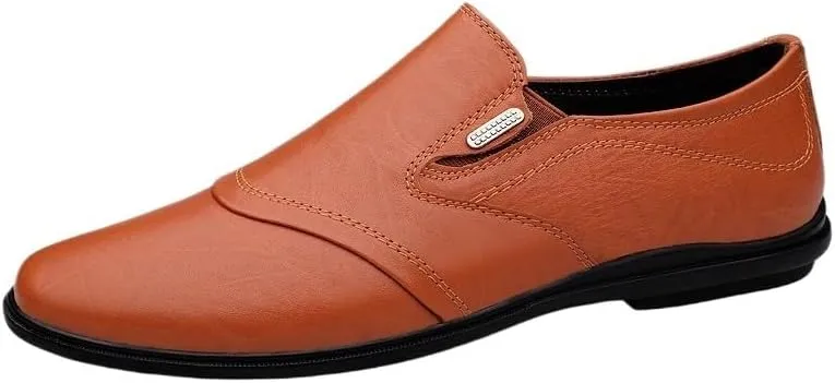 Men's Low Top Slip On Genuine Leather Loafers, Non-Slip Casual Driving Shoes, Fashion Flats for Walking, Dress, and Wedding