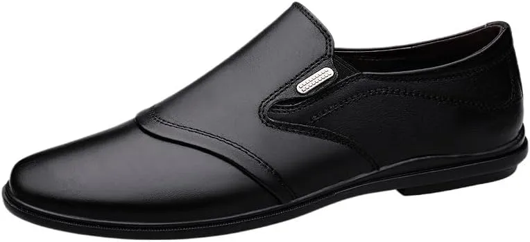 Men's Low Top Slip On Genuine Leather Loafers, Non-Slip Casual Driving Shoes, Fashion Flats for Walking, Dress, and Wedding