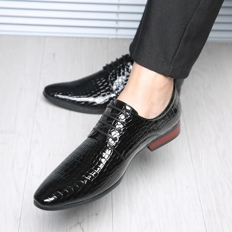 Men's Oxford Shoes Lace-up PU Leather Fashion Dress Sneakers, Pointed Tip Orthopedic Business Casual New Shoes